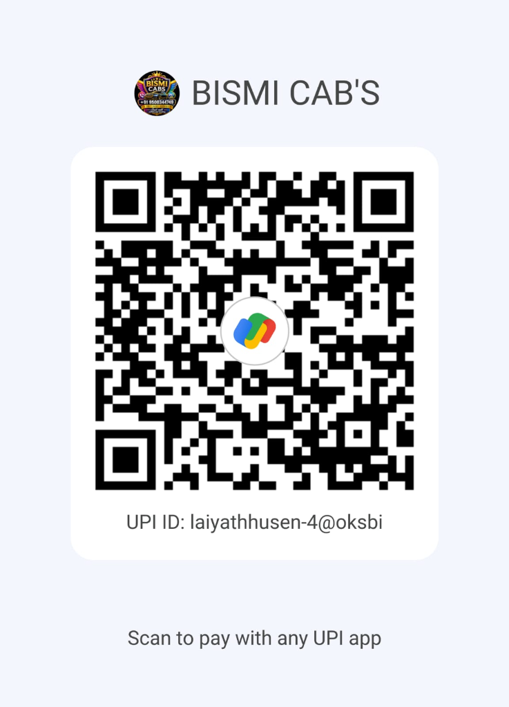 Bismi Cabs UPI QR Code - Scan to pay advance booking fee